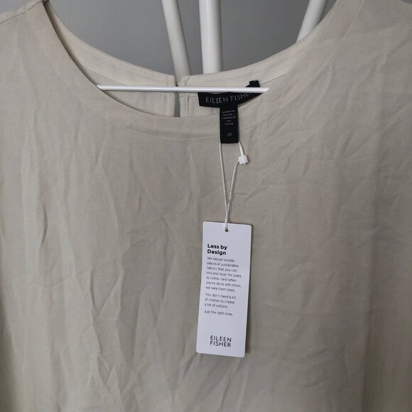 NWT EILEEN FISHER PLUS BONE SILK GEORGETTE CREW NECK TOP $228 3X - Picture 3 of 7